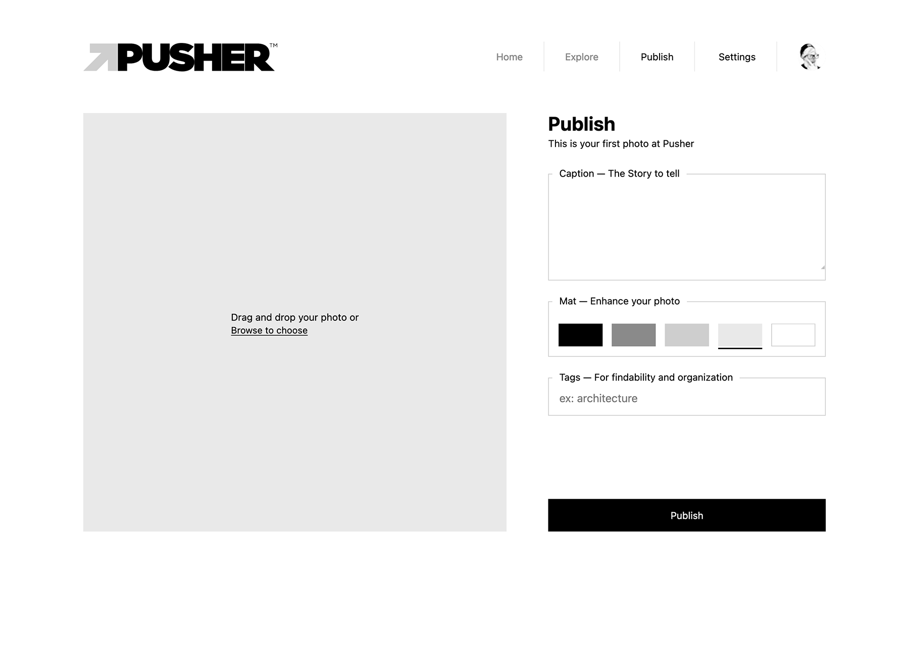 Publish your first photo at Pusher.