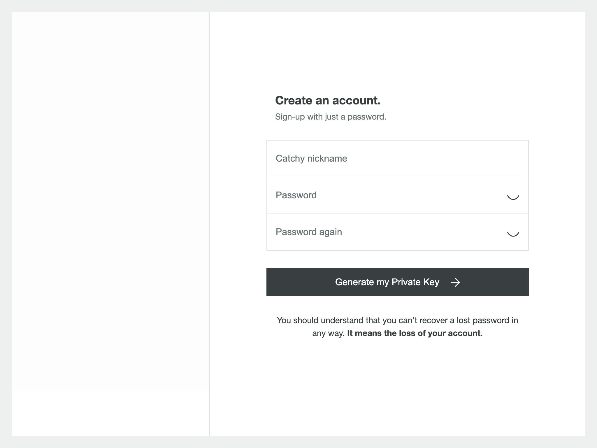 Transmission's Sign Up with just a password